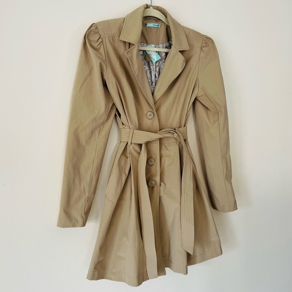 New Maurices Khaki Trench Coat Floral Liner Front Belt Pockets - Picture 10 of 10